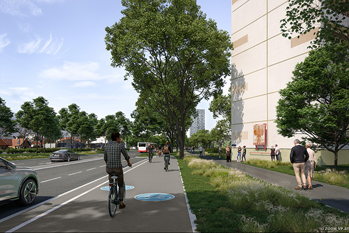 Bild 2-Entlang der Donaustadtstraße entsteht in den Jahren 2022 und 2023 eine neue 2,5 Kilometer lange Radverbindung.