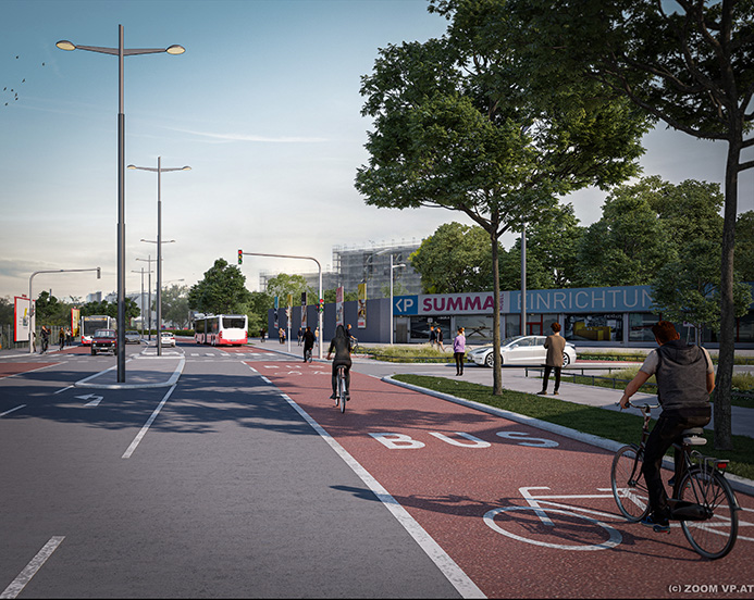 Bild 4-In der neu gestalteten Breitenleer Straße stehen zukünftig dem Bus- und Radverkehr eigen